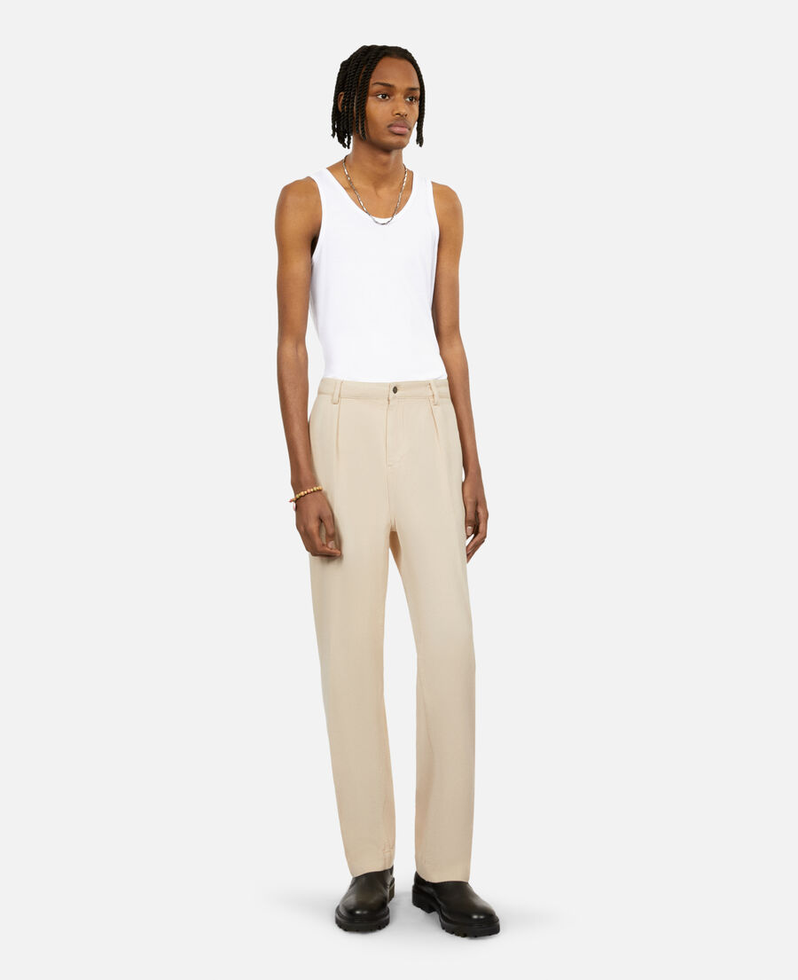 beige cotton and linen trousers with pleats