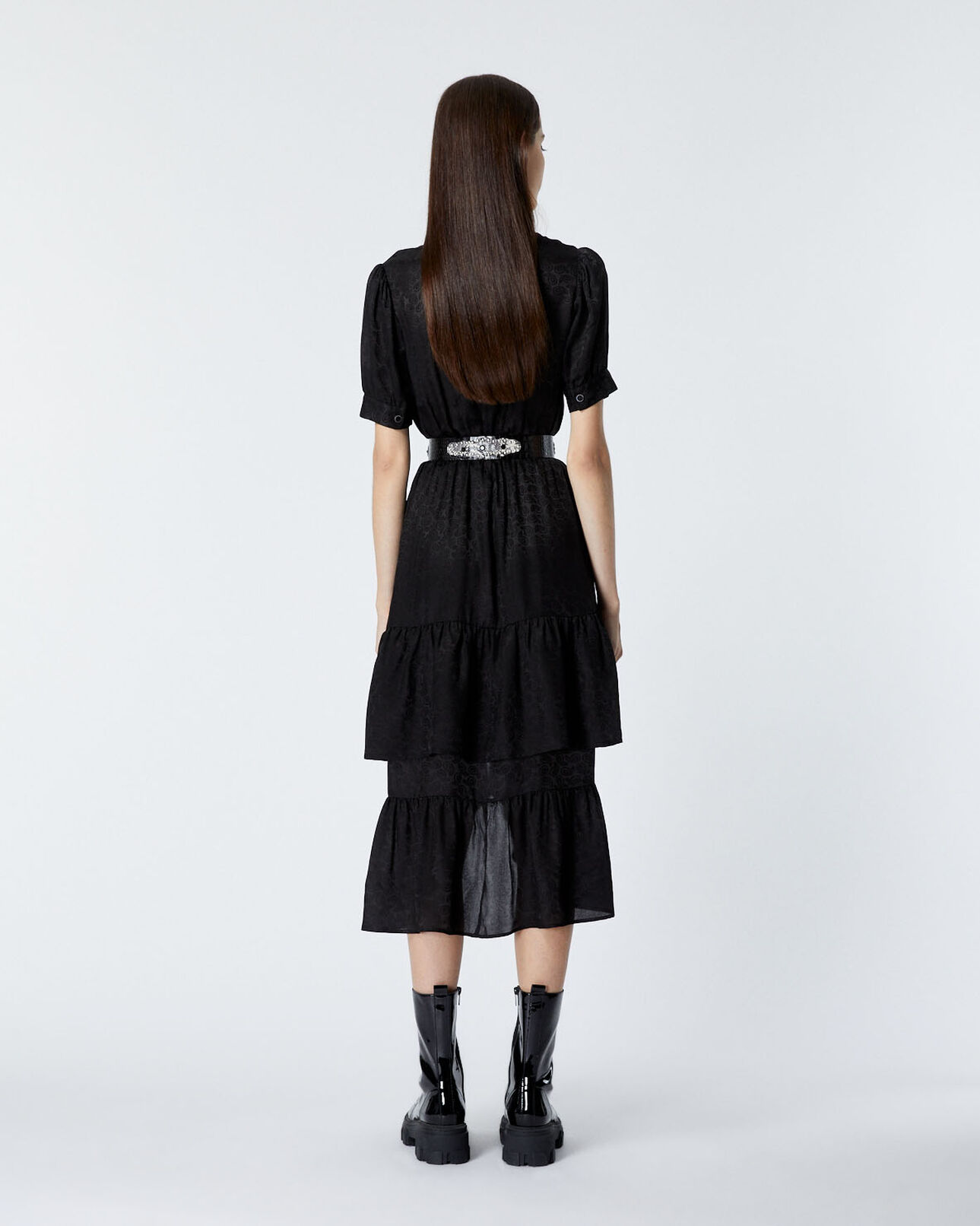 The Kooples DAMEN BLACK schwarzes langes kleid mit knöpfen