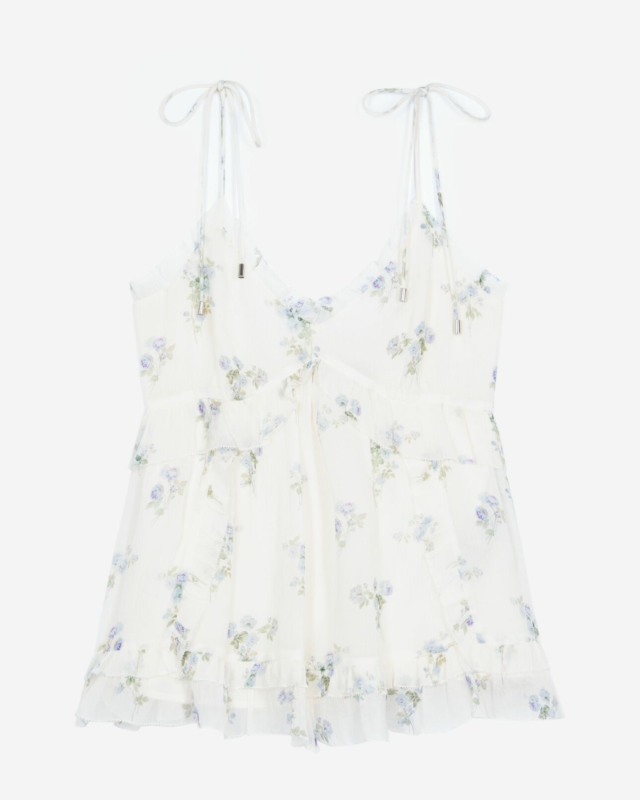 The Kooples DAMEN WHITE / SKY BLUE top mit rüschen im blumendruck weiß