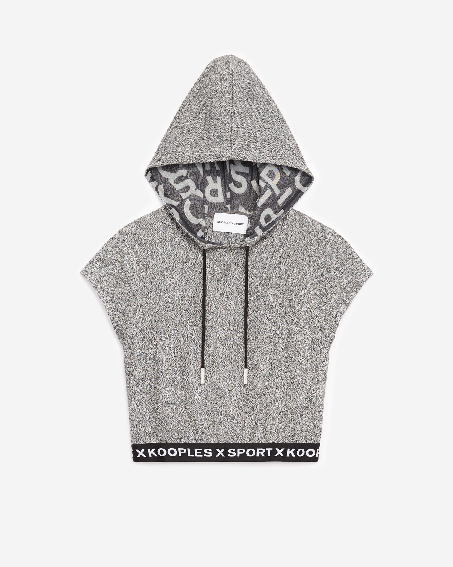Sweat à manches courtes gris bande logo, GREY MELANGE, hi-res image number null