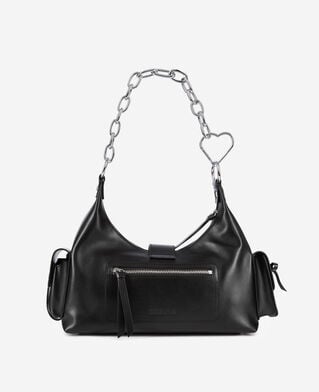 The Kooples FEMME BLACK sac amelia avec chaîne en cuir lisse noir