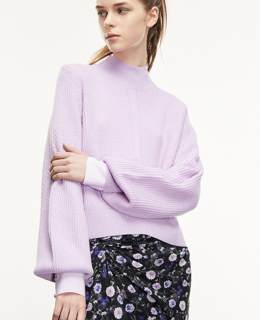 lilac jumper with stand-up collar