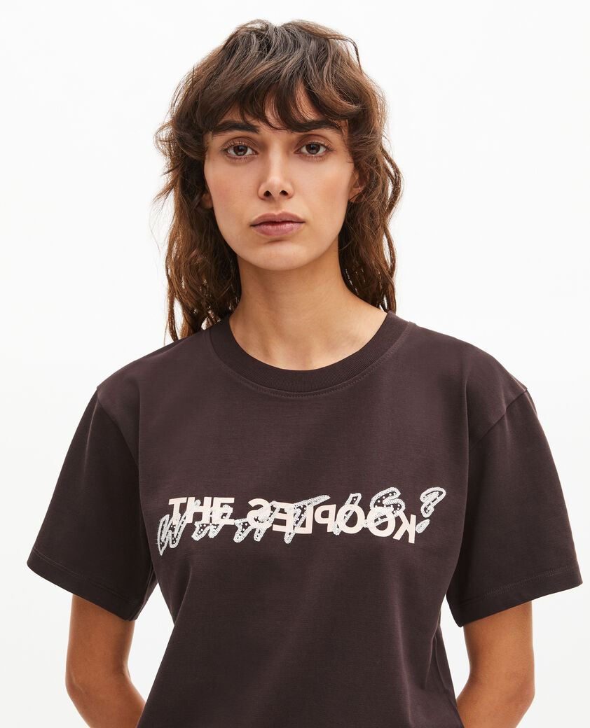 The Kooples FEMME CAFE t-shirt what is avec strass marron