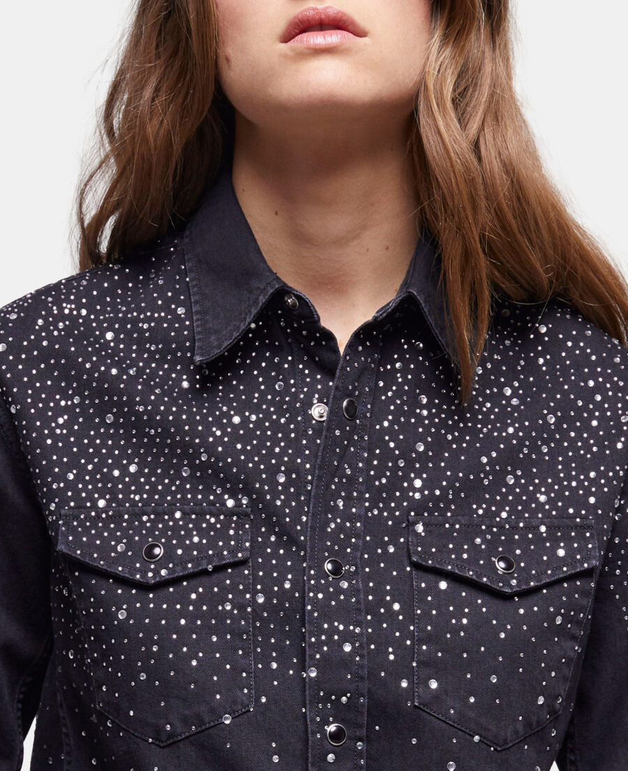 black shirt with rhinestone details
