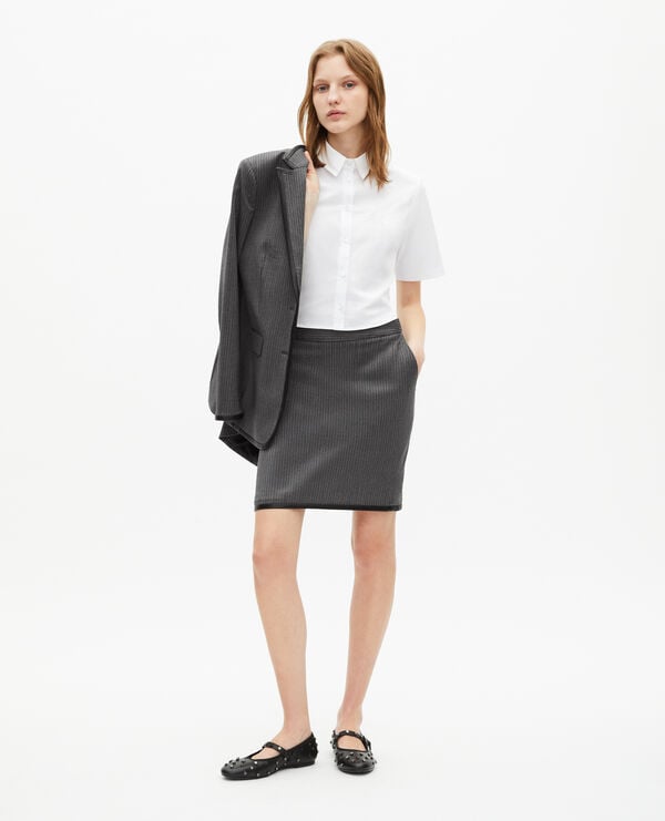 The Kooples WOMEN DARK GREY short gray striped skirt