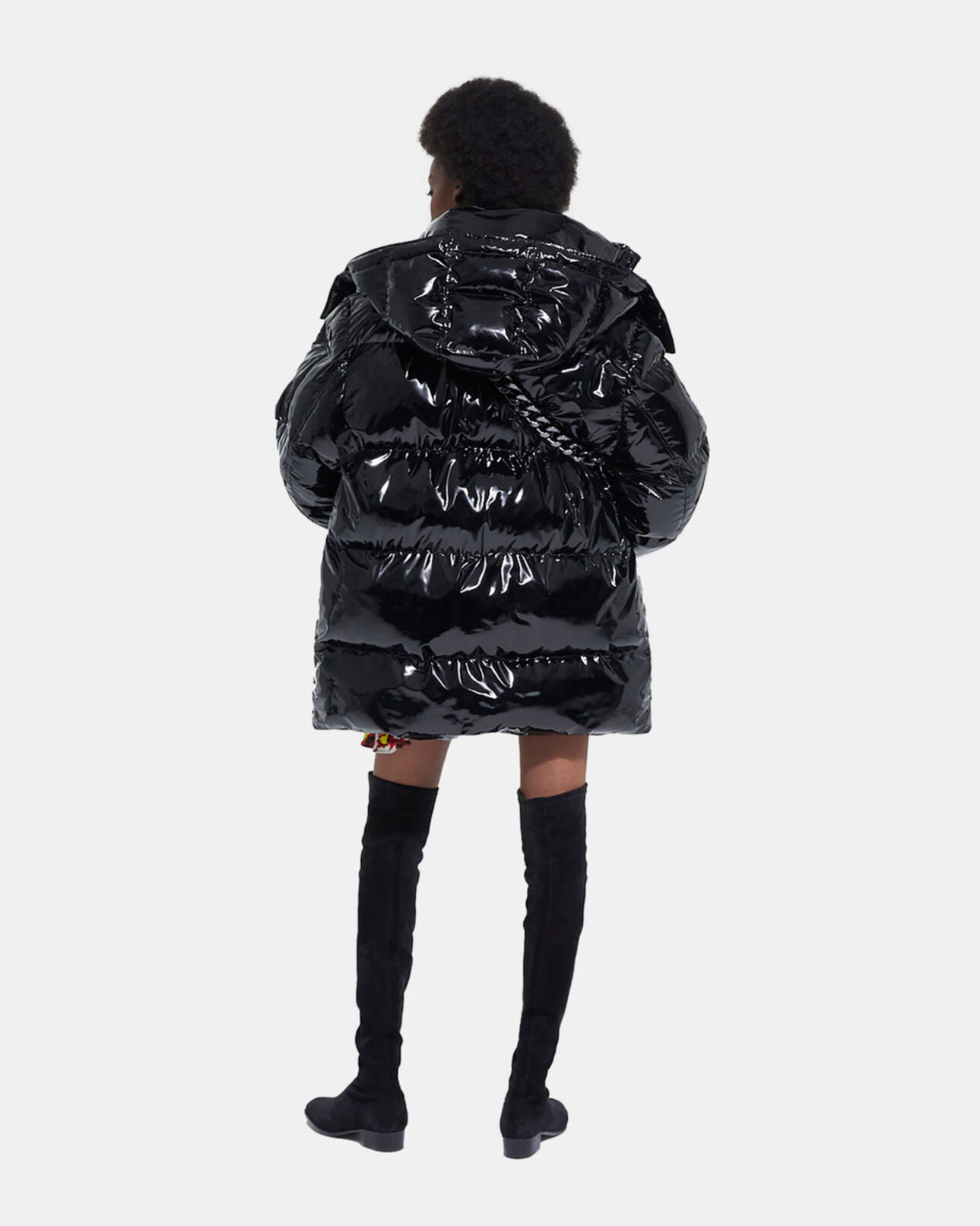 The Kooples WOMEN BLACK black oversized vinyl down jacket with straps and logo
