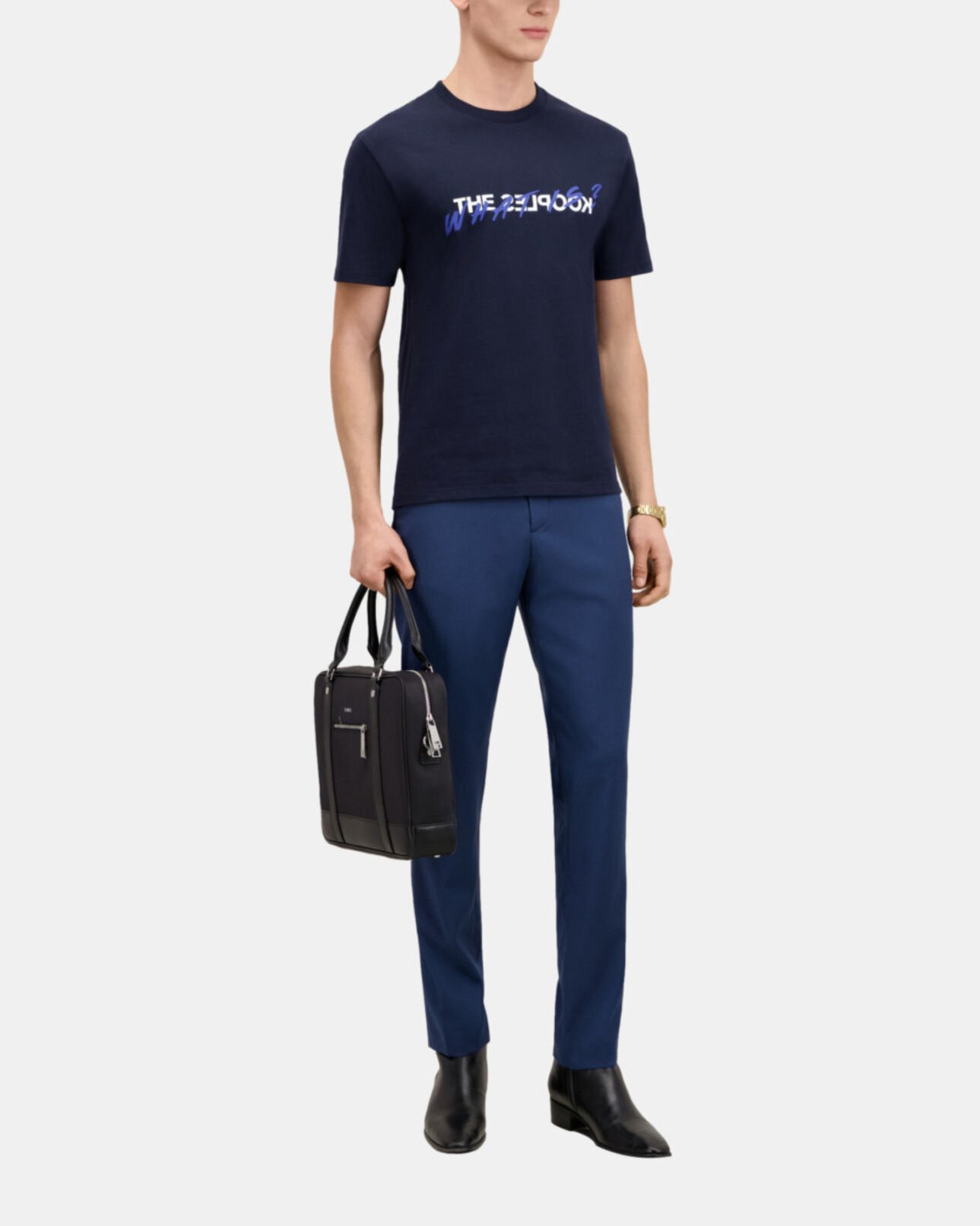 The Kooples HOMME BLACK porte-documents en cuir et fibre nylon noir