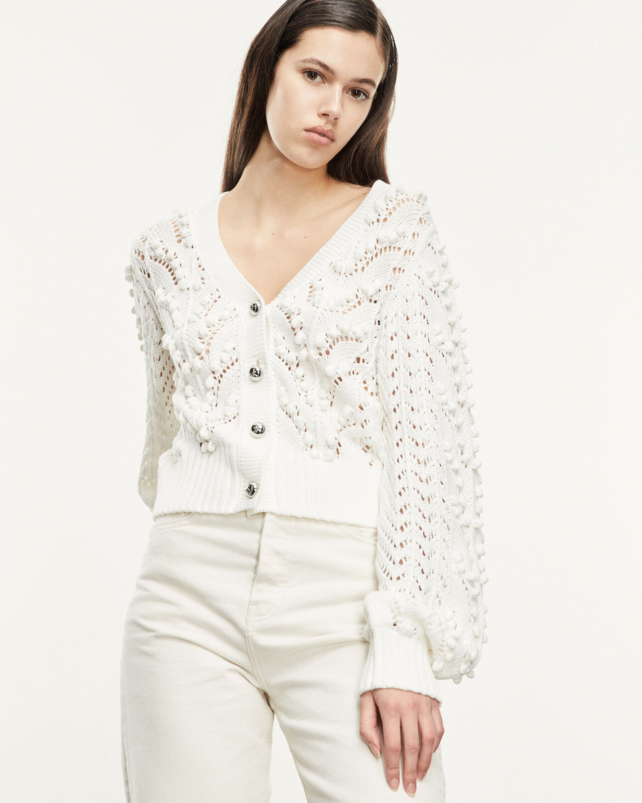 The Kooples FEMME ECRU cardigan coton écru à torsades