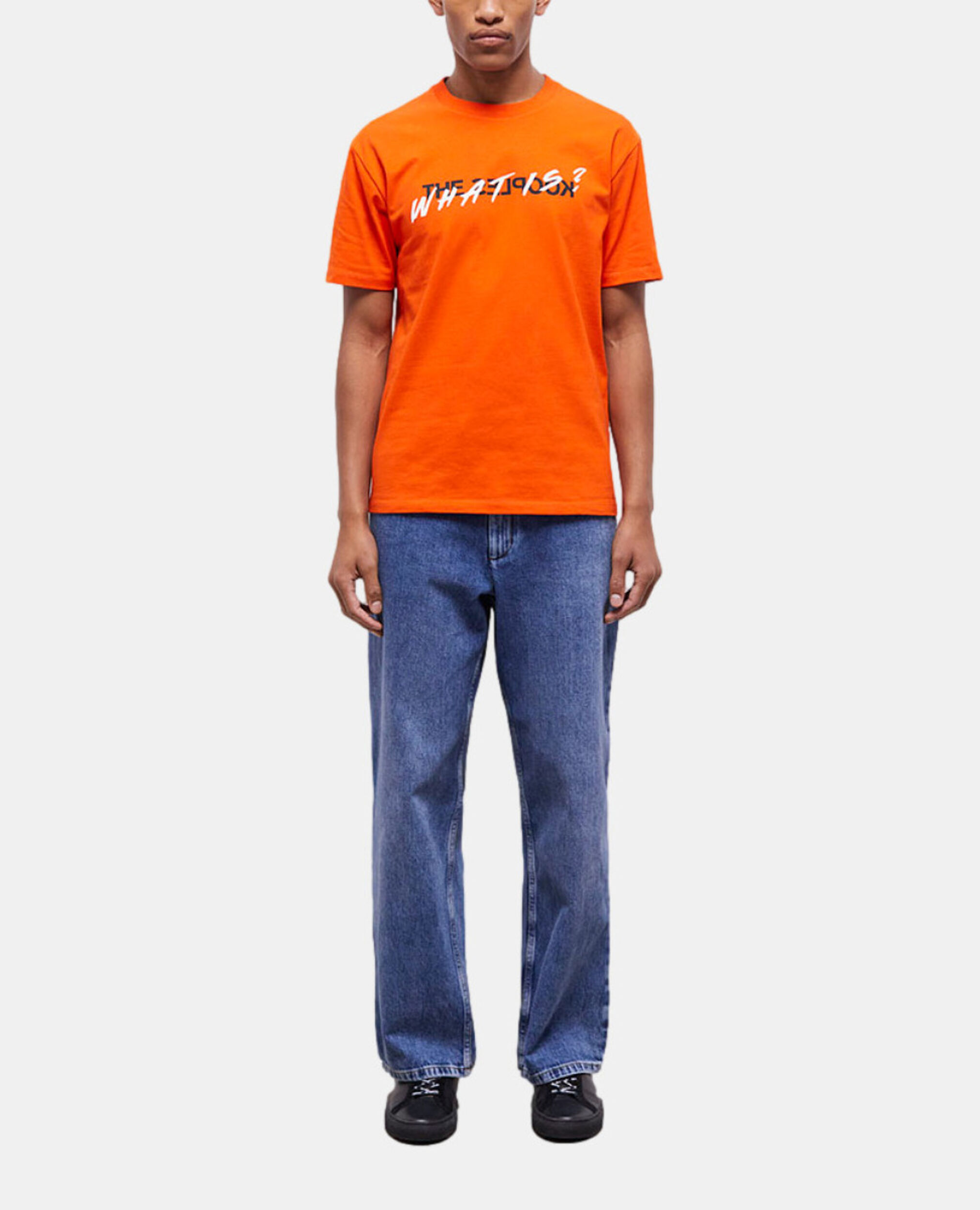 Oranges T-Shirt Herren mit „What is“-Schriftzug, PUMPKIN, hi-res image number null