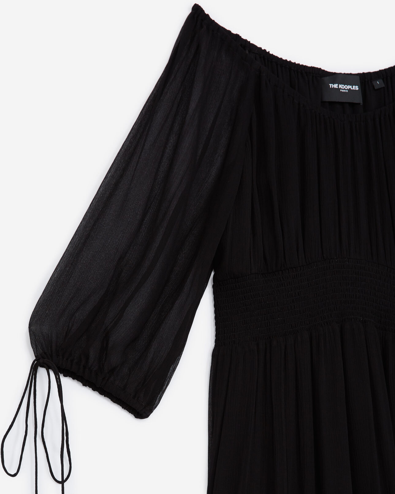 The Kooples DAMEN BLACK langes schwarzes kleid mit gesmokten details