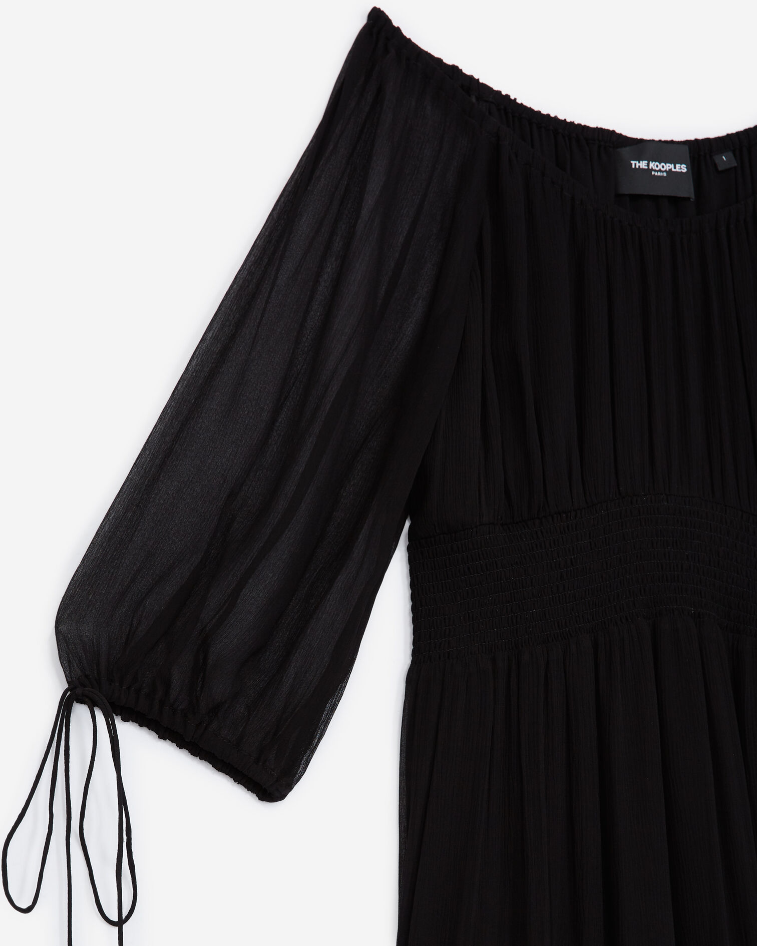 Langes schwarzes Kleid mit gesmokten Details, BLACK, hi-res image number null