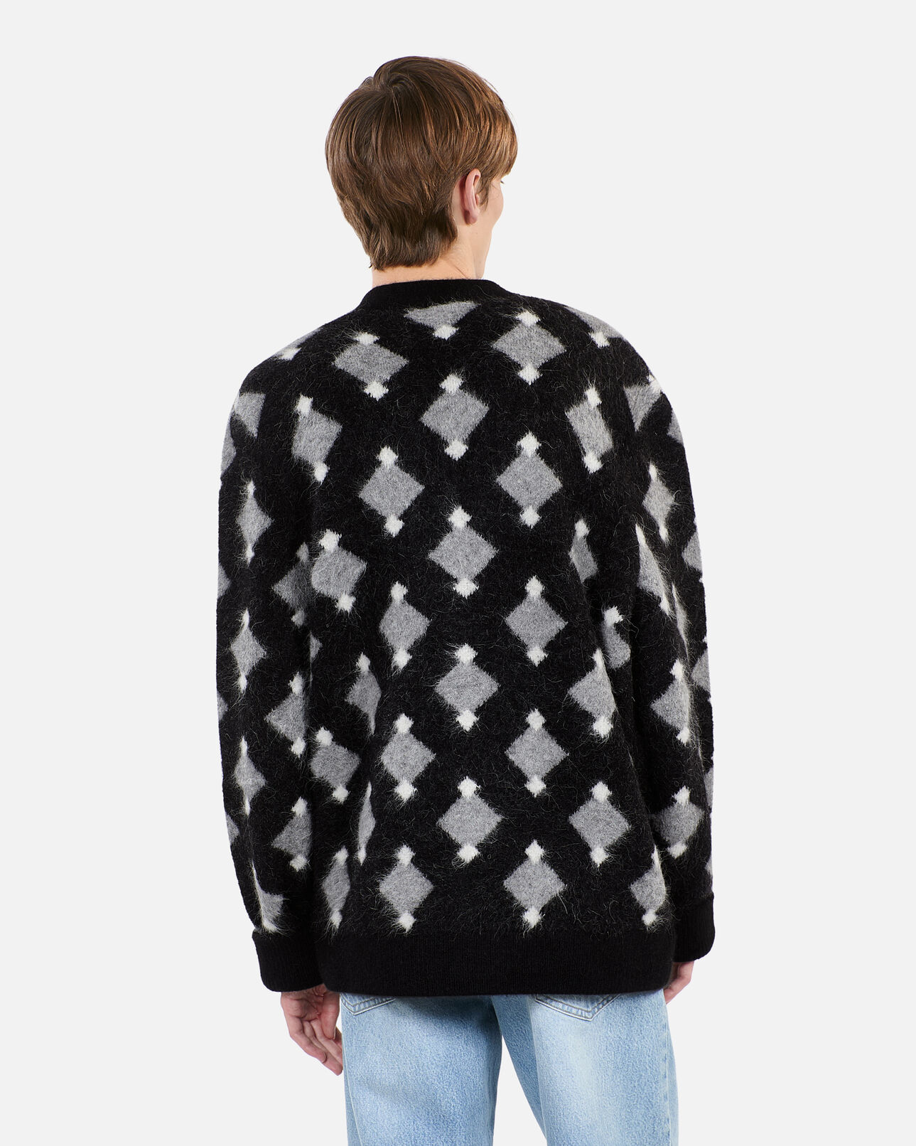 The Kooples HERREN BLACK GREY WHITE schwarz-weißer cardigan mit rautenmotiv