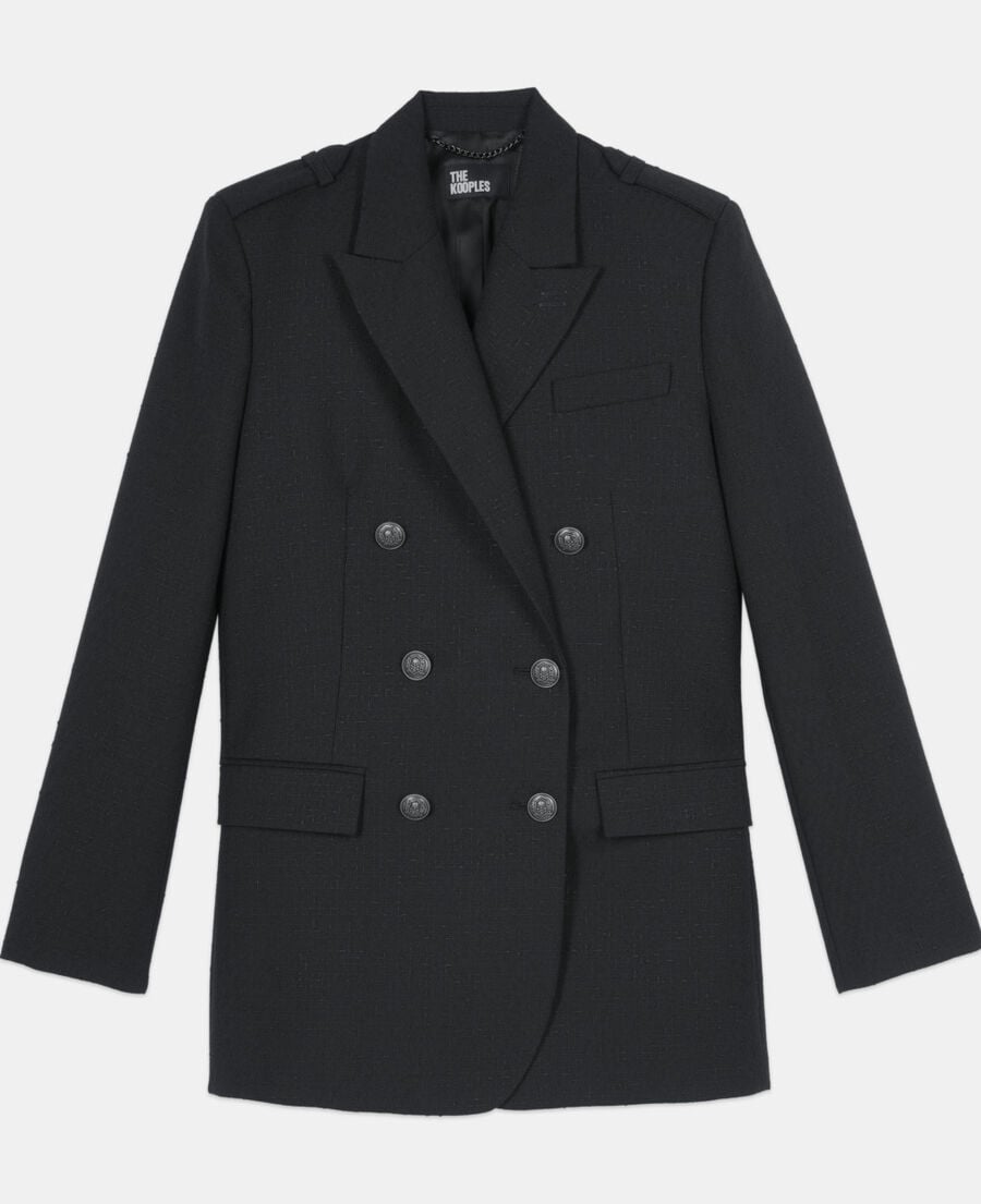 The Kooples FEMME BLACK veste tailleur en laine m&eacute;lang&eacute;e noire