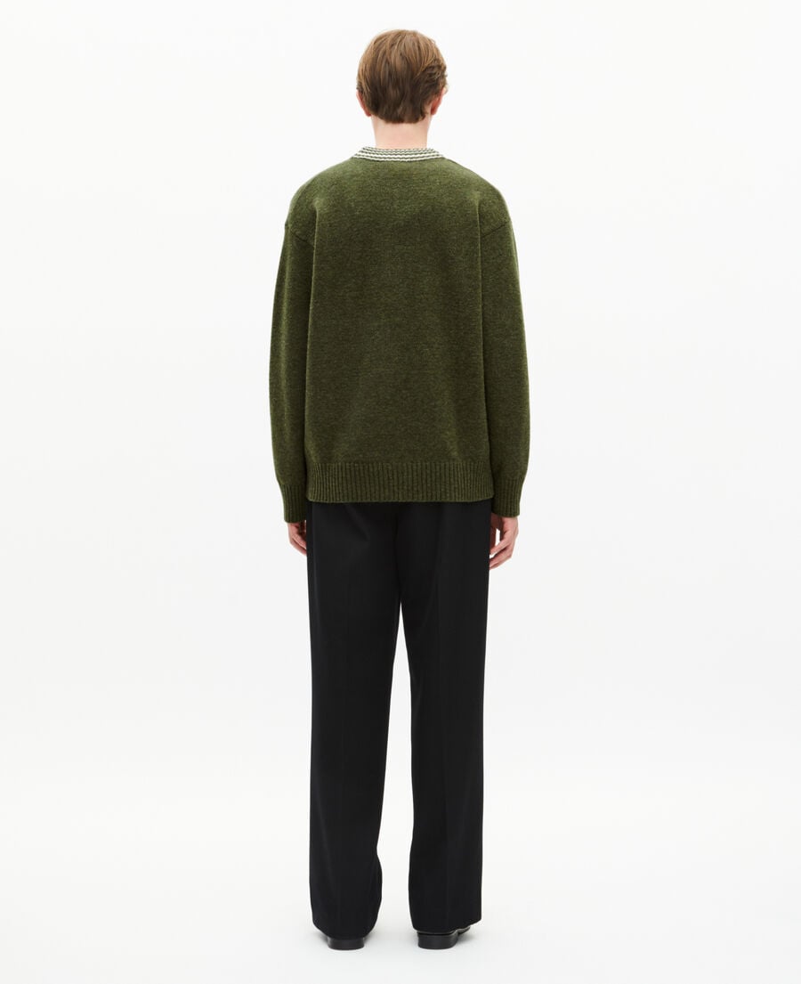 The Kooples H GREEN wool cardigan with khaki contrasting stripes