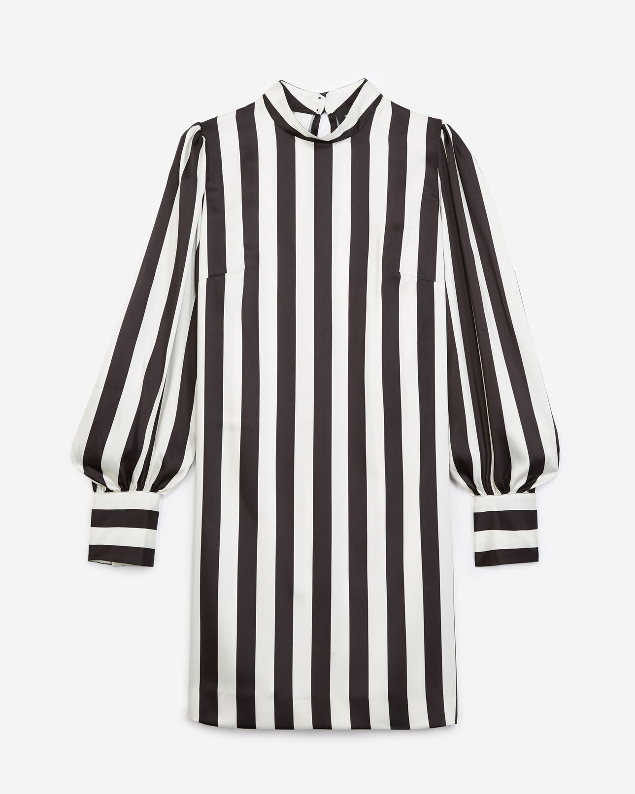 The Kooples DAMEN BLACK WHITE kurzes kleid mit langen ärmeln und streifen
