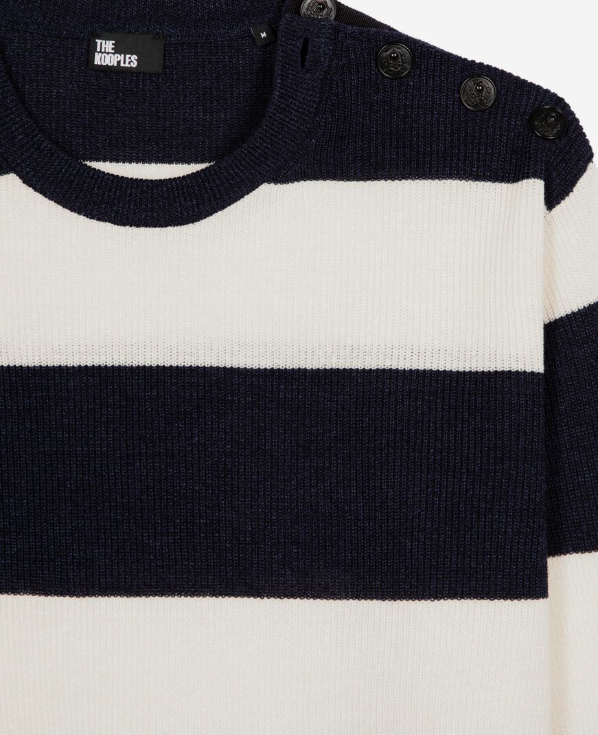 The Kooples MEN ECRU NAVY navy stripe wool and linen sweater