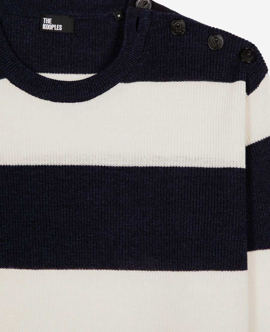 The Kooples MEN ECRU NAVY navy stripe wool and linen sweater
