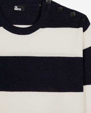 The Kooples MEN ECRU NAVY navy stripe wool and linen sweater
