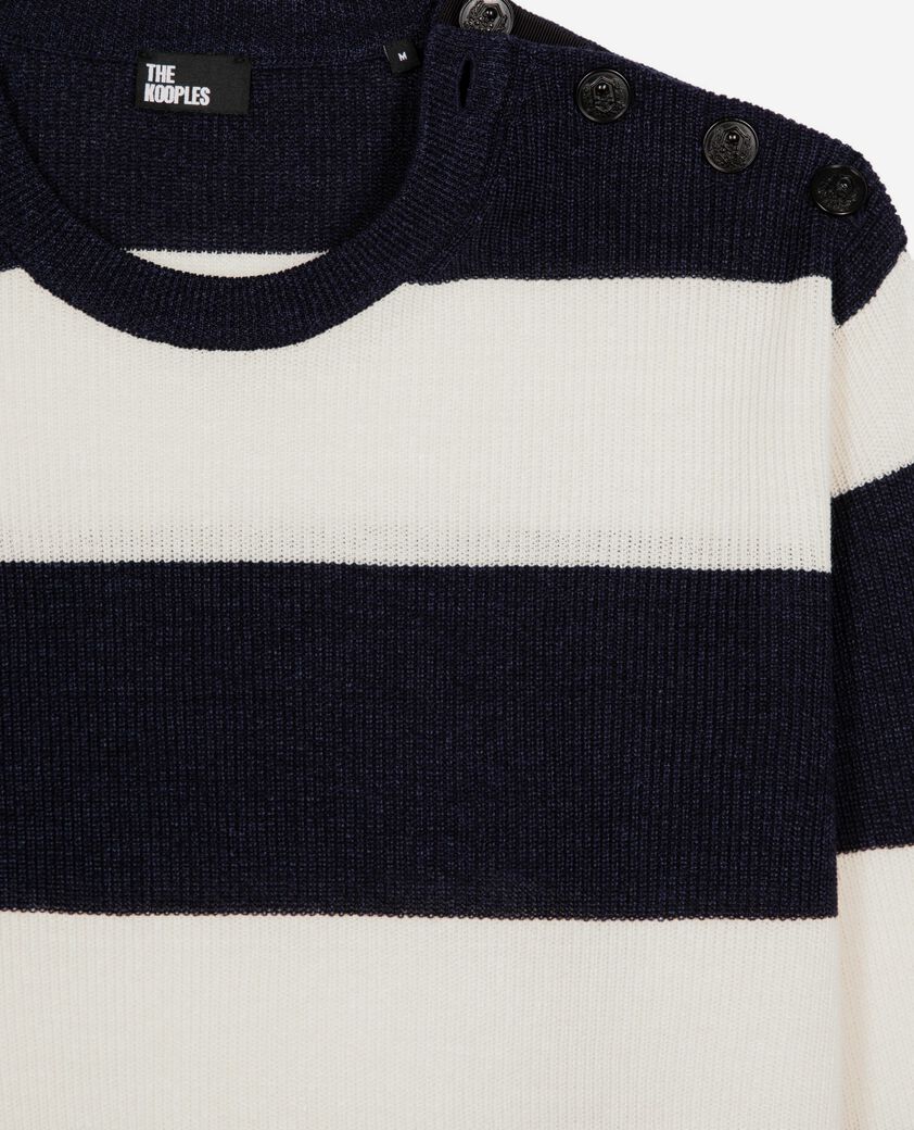 The Kooples HOMME ECRU NAVY pull en laine et lin à rayures marine