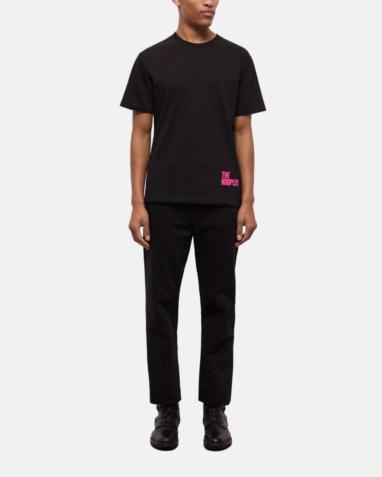 The Kooples MEN BLACK men's faded black t-shirt with screen print logo