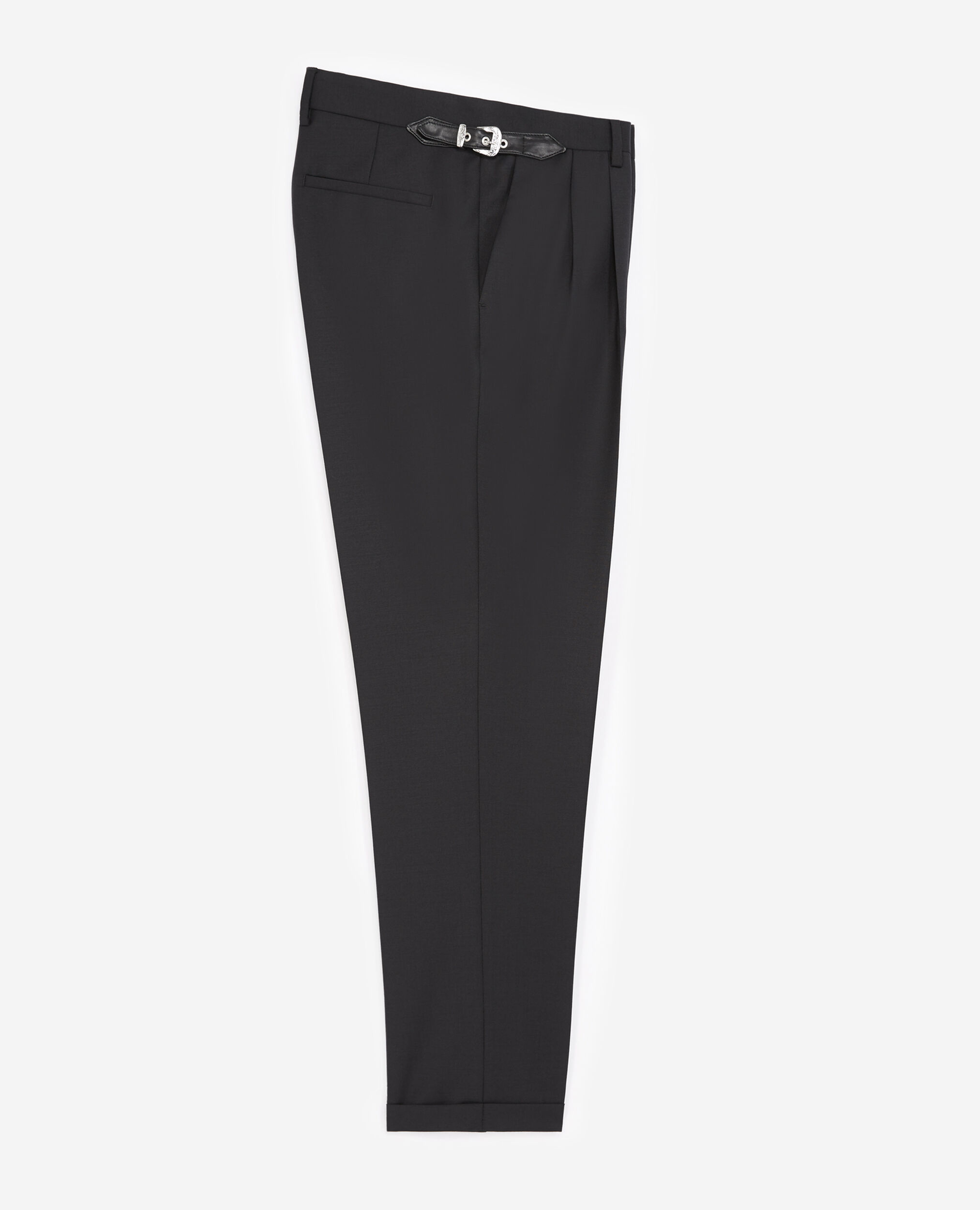 Pantalon laine noir à ceinture western, BLACK, hi-res image number null