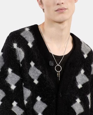 The Kooples HERREN BLACK GREY WHITE schwarz-wei&szlig;er cardigan mit rautenmotiv