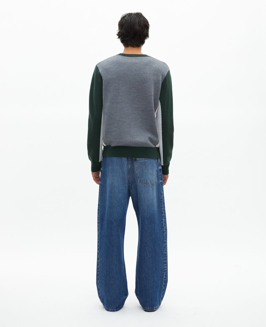 The Kooples HOMME GREY / GREEN pull avec contrastes de couleurs vert foncé
