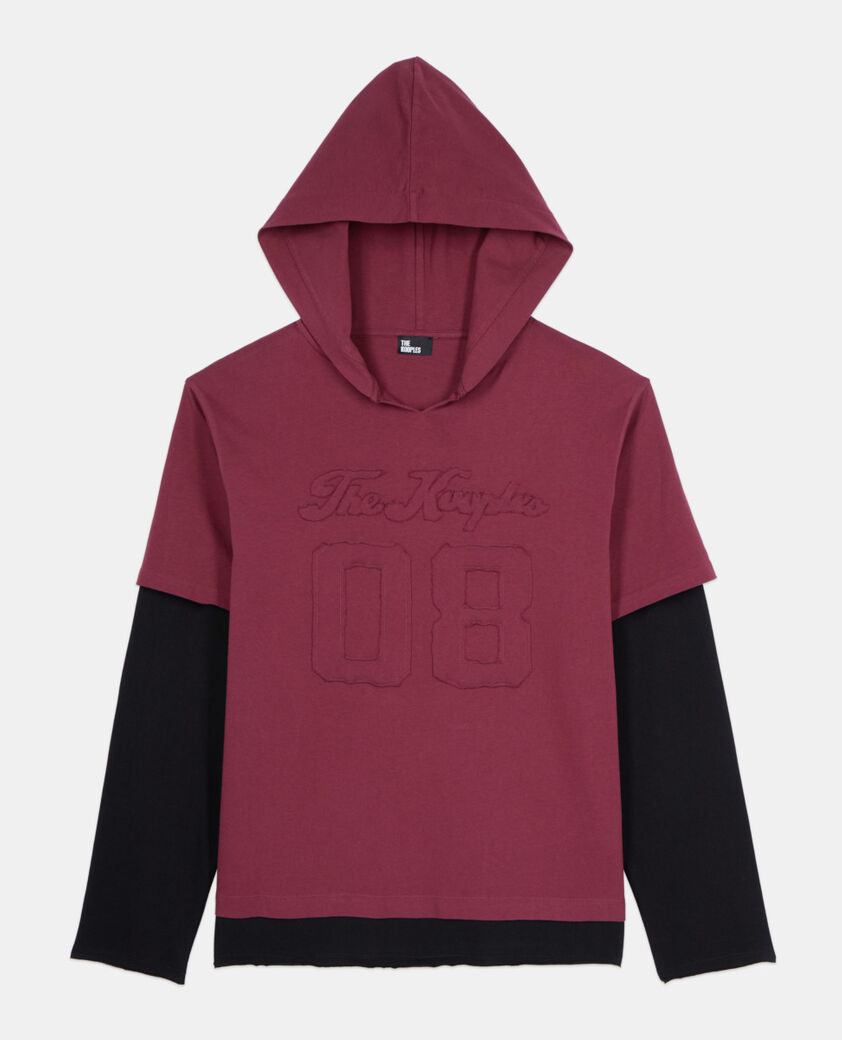 The Kooples MEN BURGUNDY long-sleeved burgundy hooded t-shirt