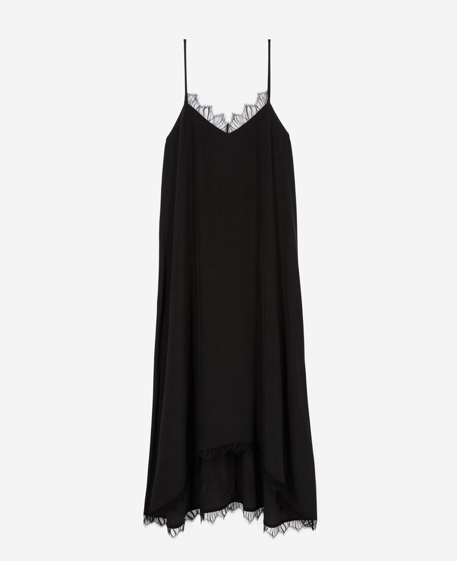 robe nuisette longue noire en soie lavée
