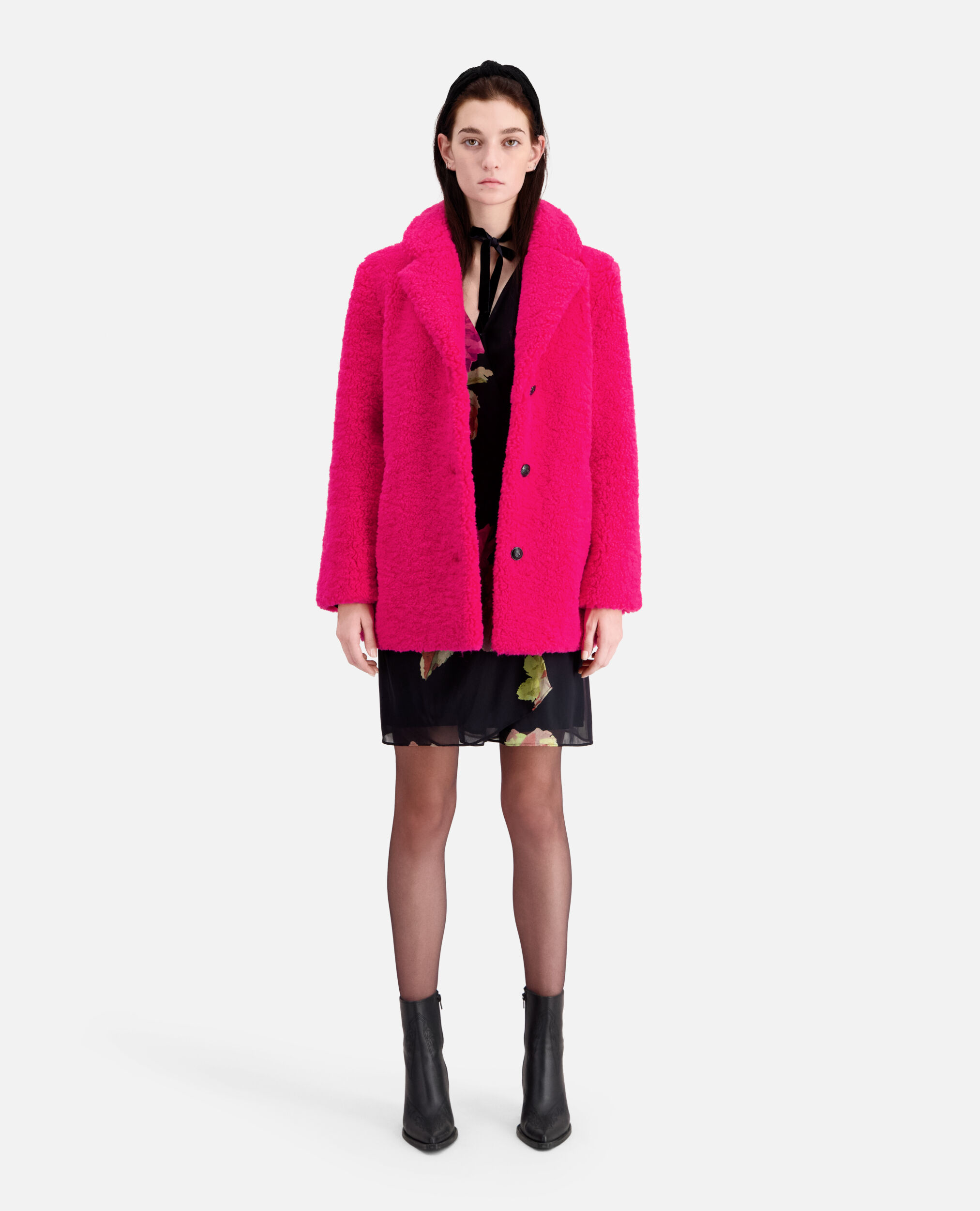 Pink faux fur coat, FUSHIA, hi-res image number null
