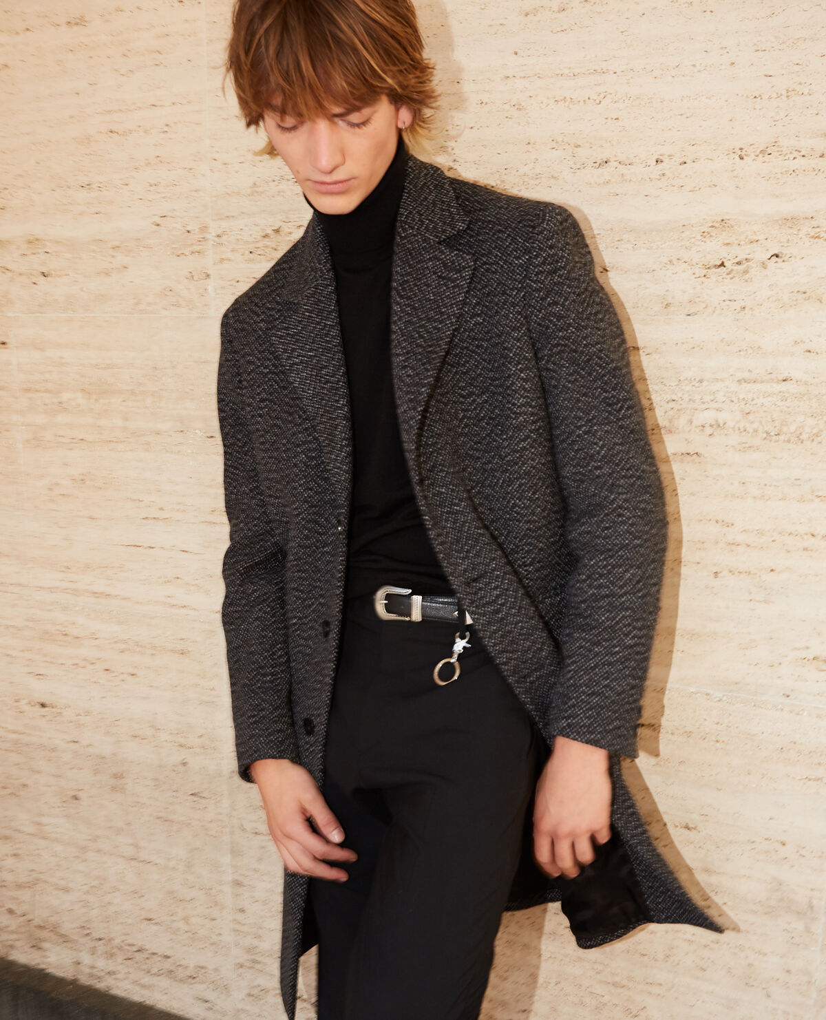 Grey wool coat belt new arrivals