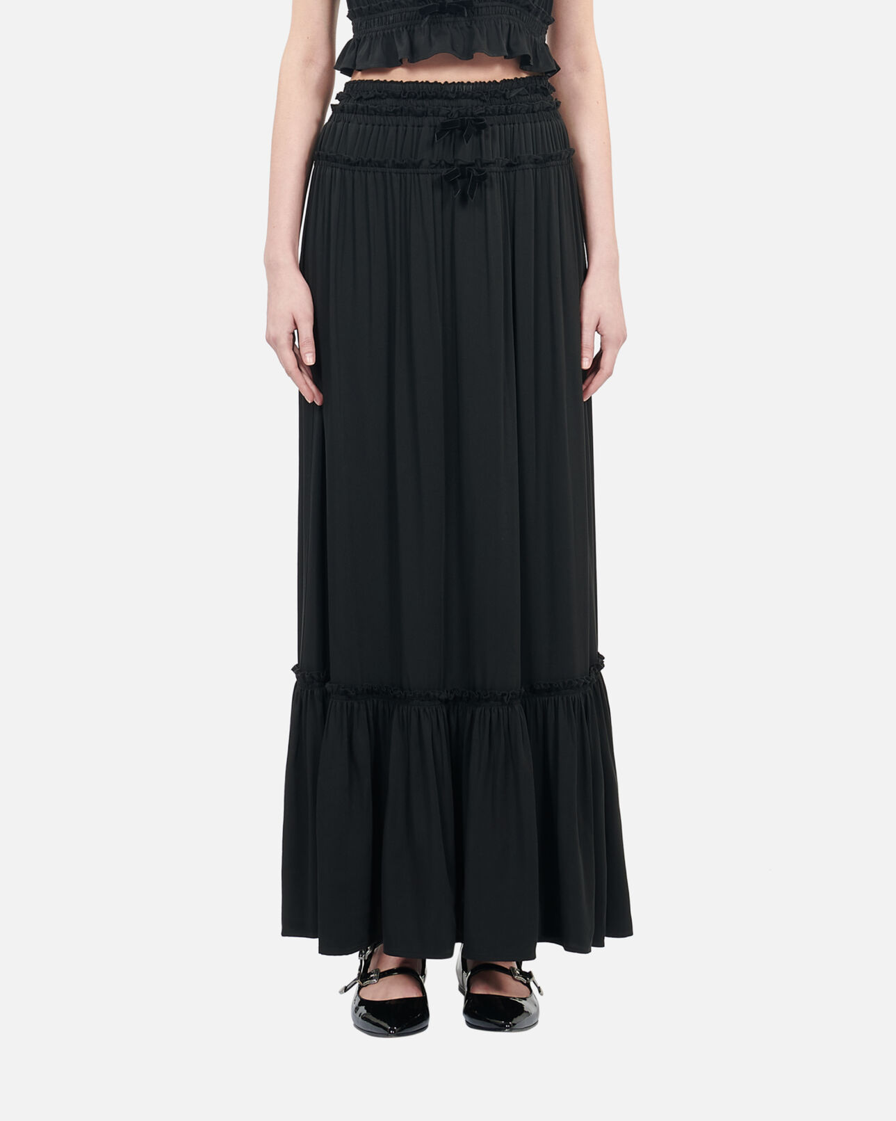 The Kooples WOMEN BLACK long black skirt with bows