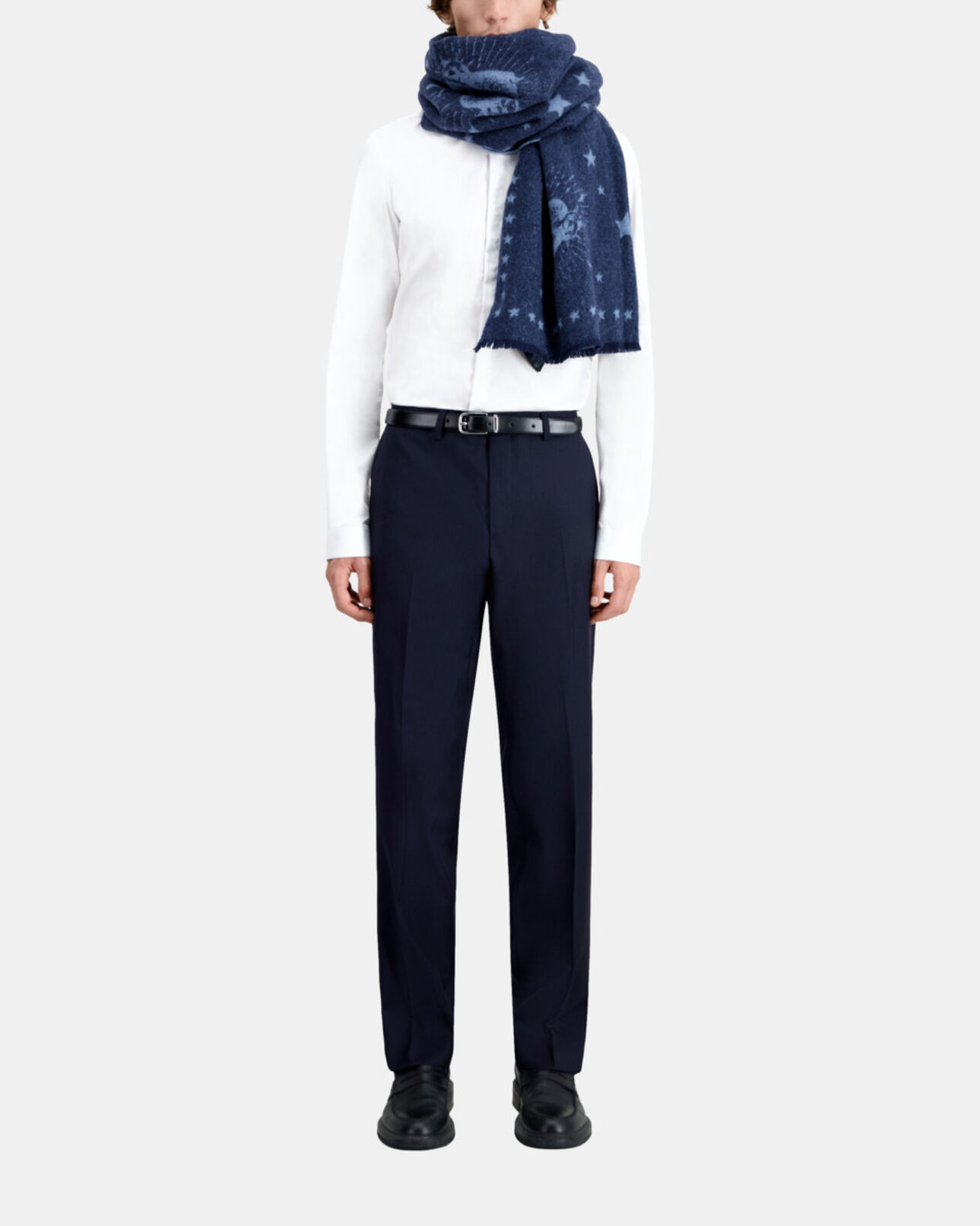 The Kooples DAMEN BLUE GREY blauer schal aus wolle mit motiv