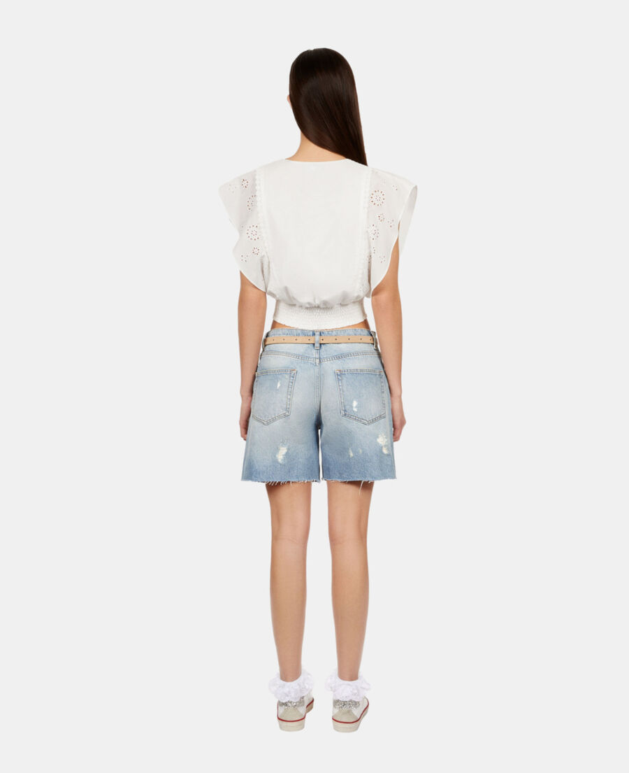 The Kooples F WHITE white short top in english embroidery