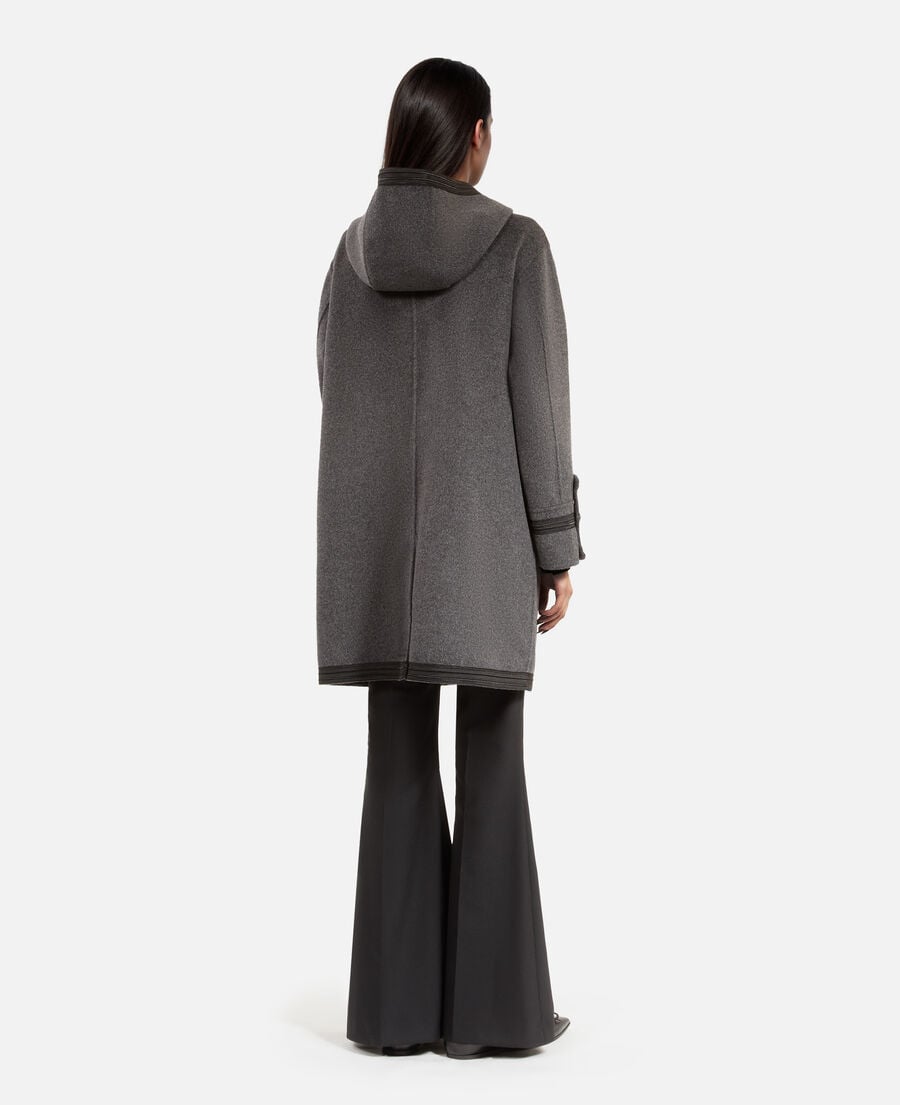 The Kooples FEMME PETROL GREY caban long à capuche en laine gris