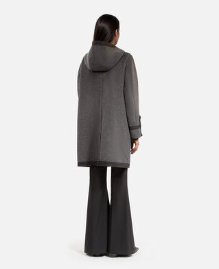 The Kooples F PETROL GREY long gray wool hooded pea coat