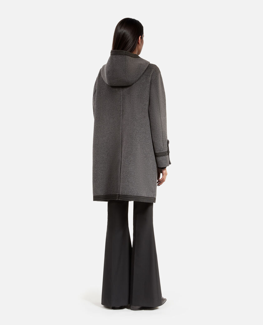 The Kooples DAMEN PETROL GREY langer grauer caban aus wolle mit kapuze