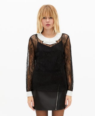 The Kooples FEMME BLACK top en dentelle plumetis avec strass noir