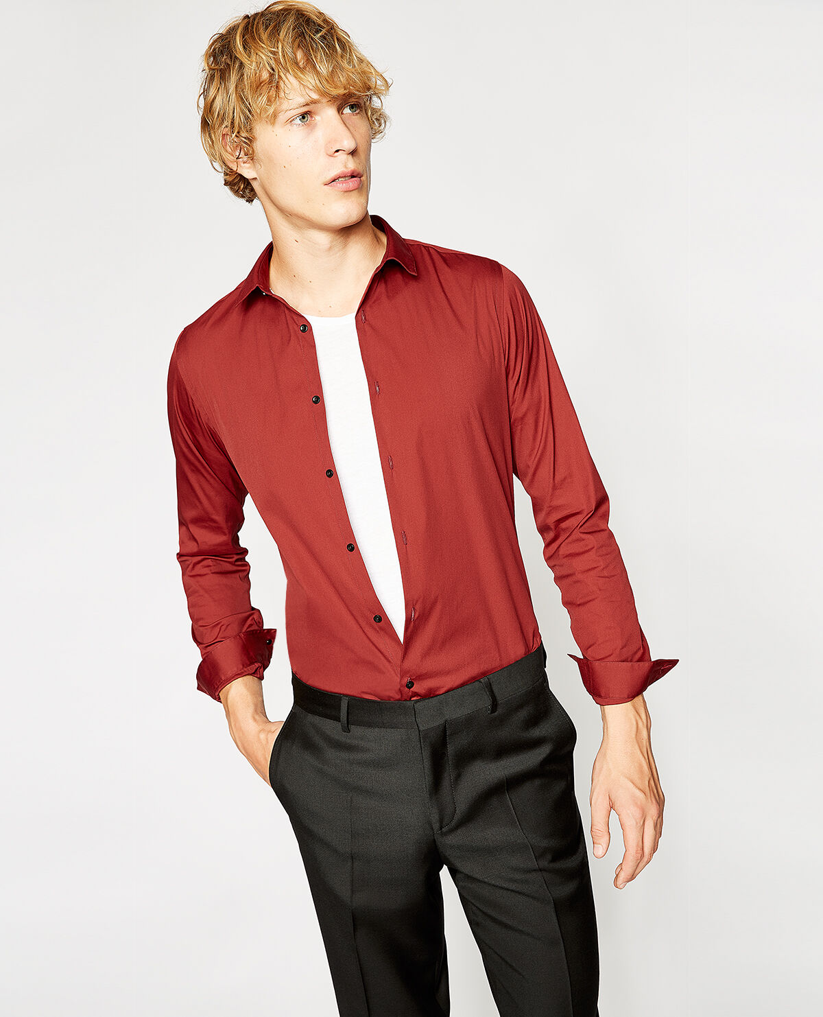 Red shirt and black pant formal hot sale
