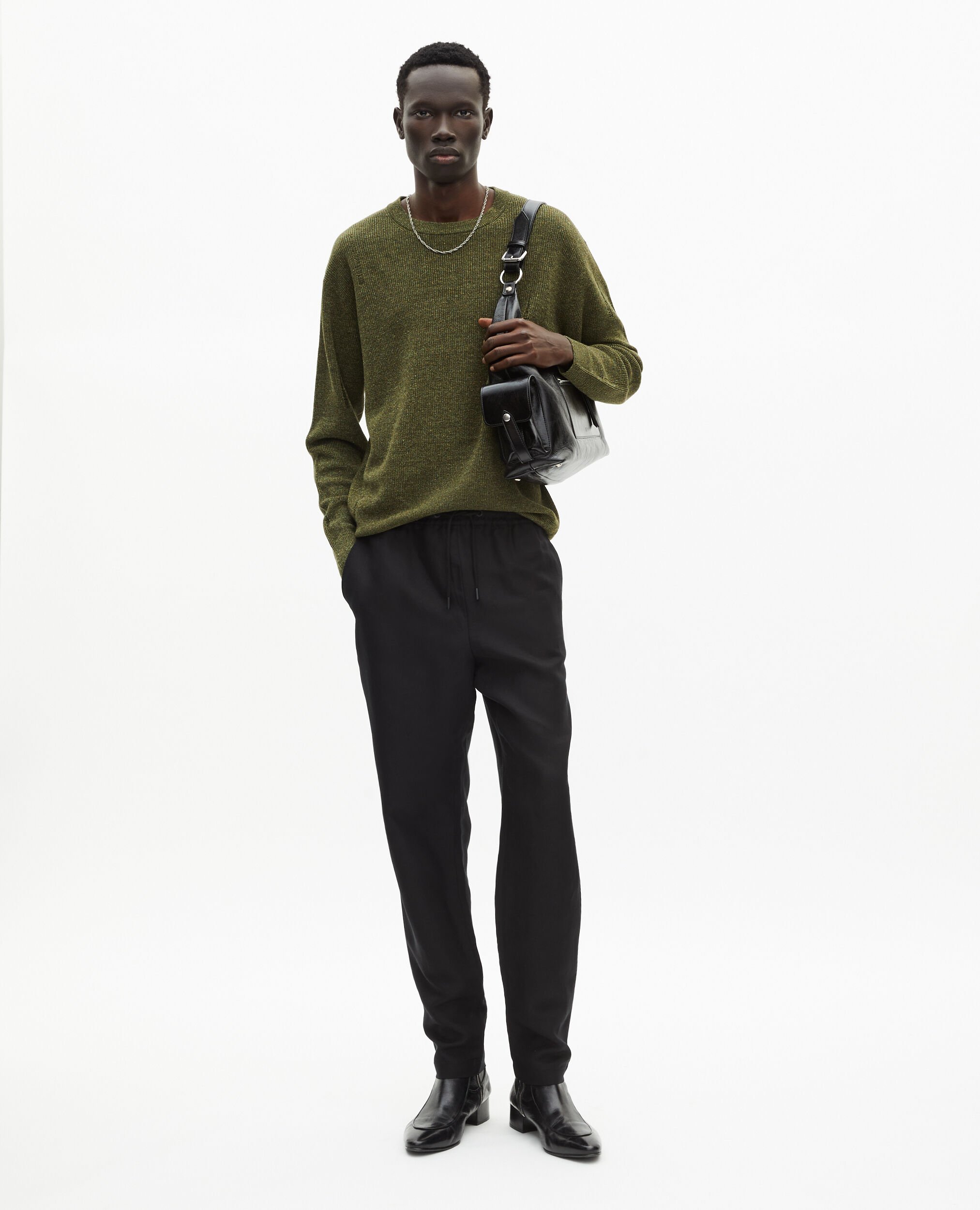 Khaki wool and linen sweater, OLIVE KAKI, hi-res image number null