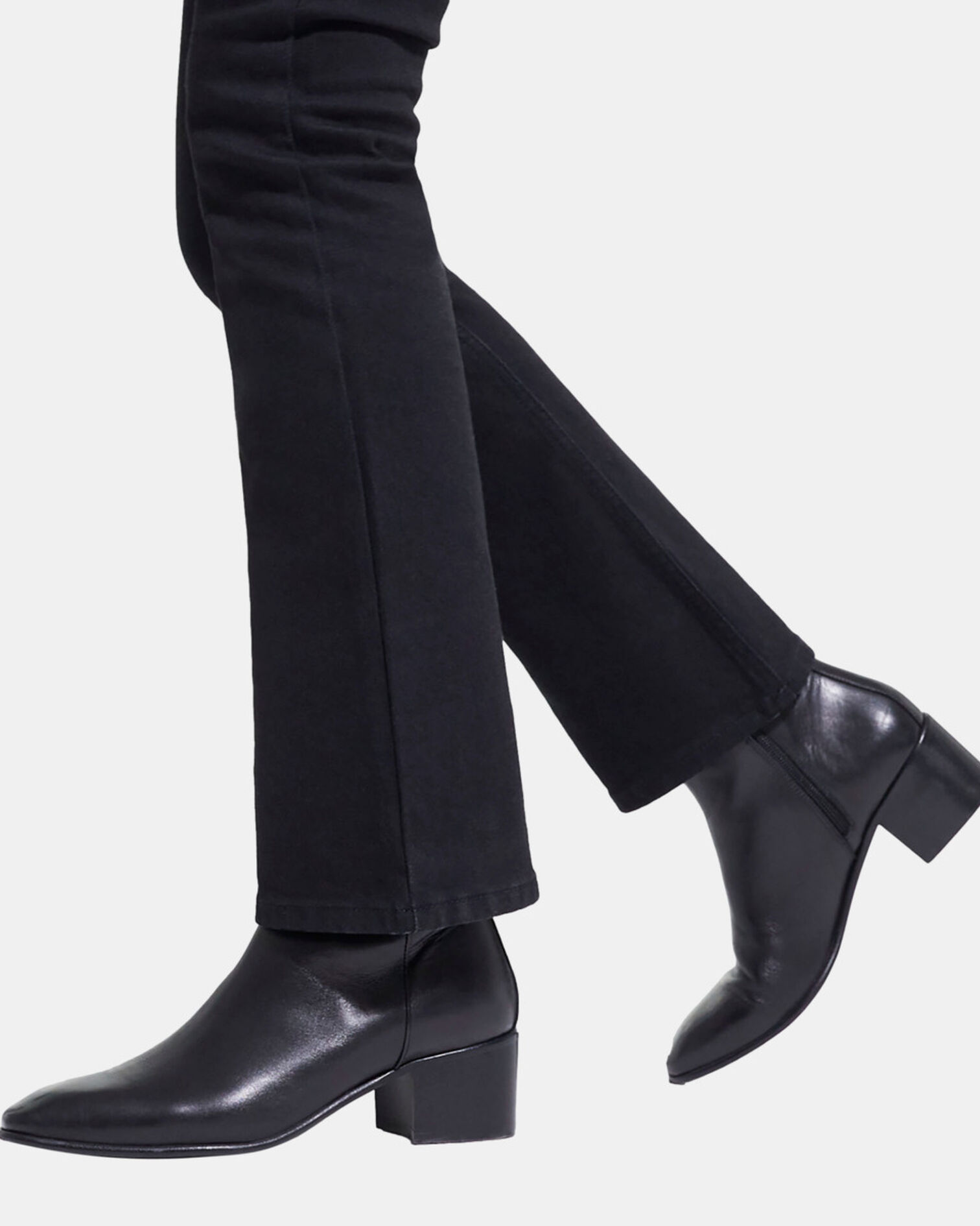 Black square heel leather boots, BLACK, hi-res image number null