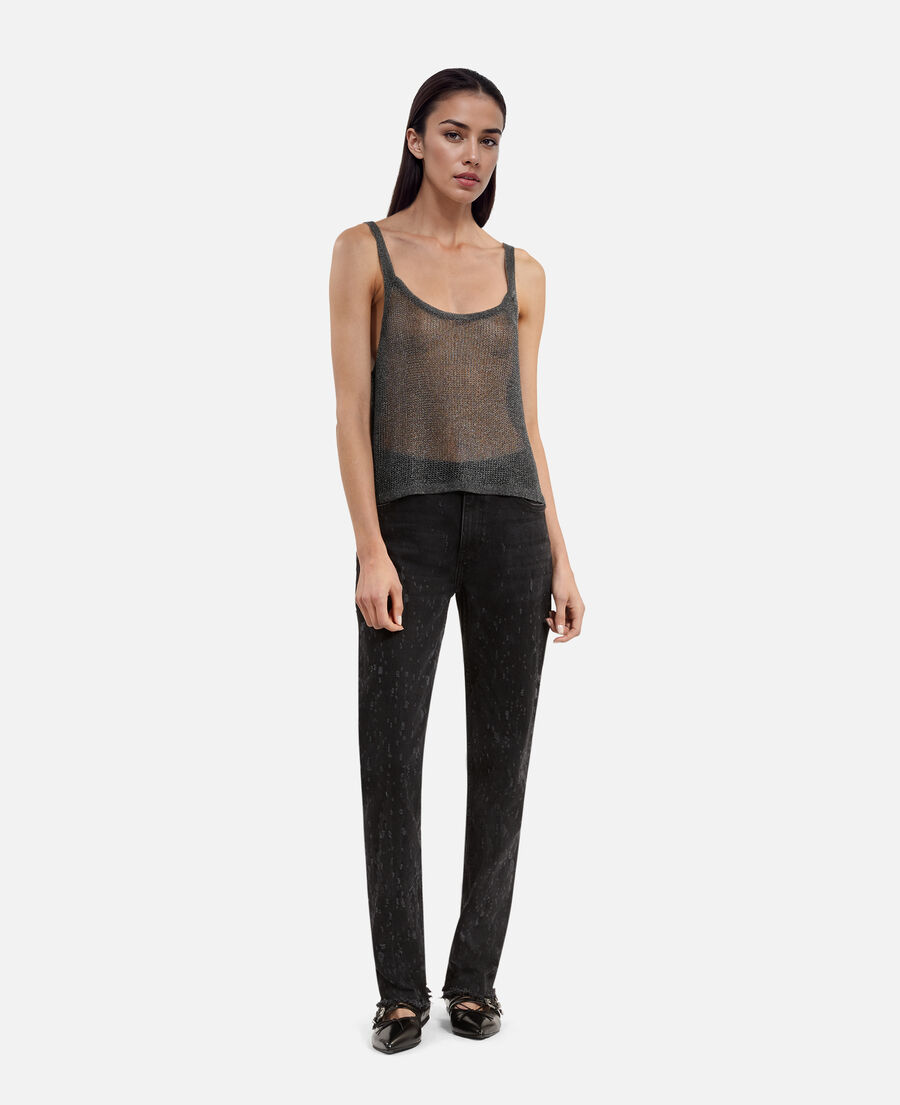 The Kooples WOMEN GREY SILVER gray chainmail effect tank top