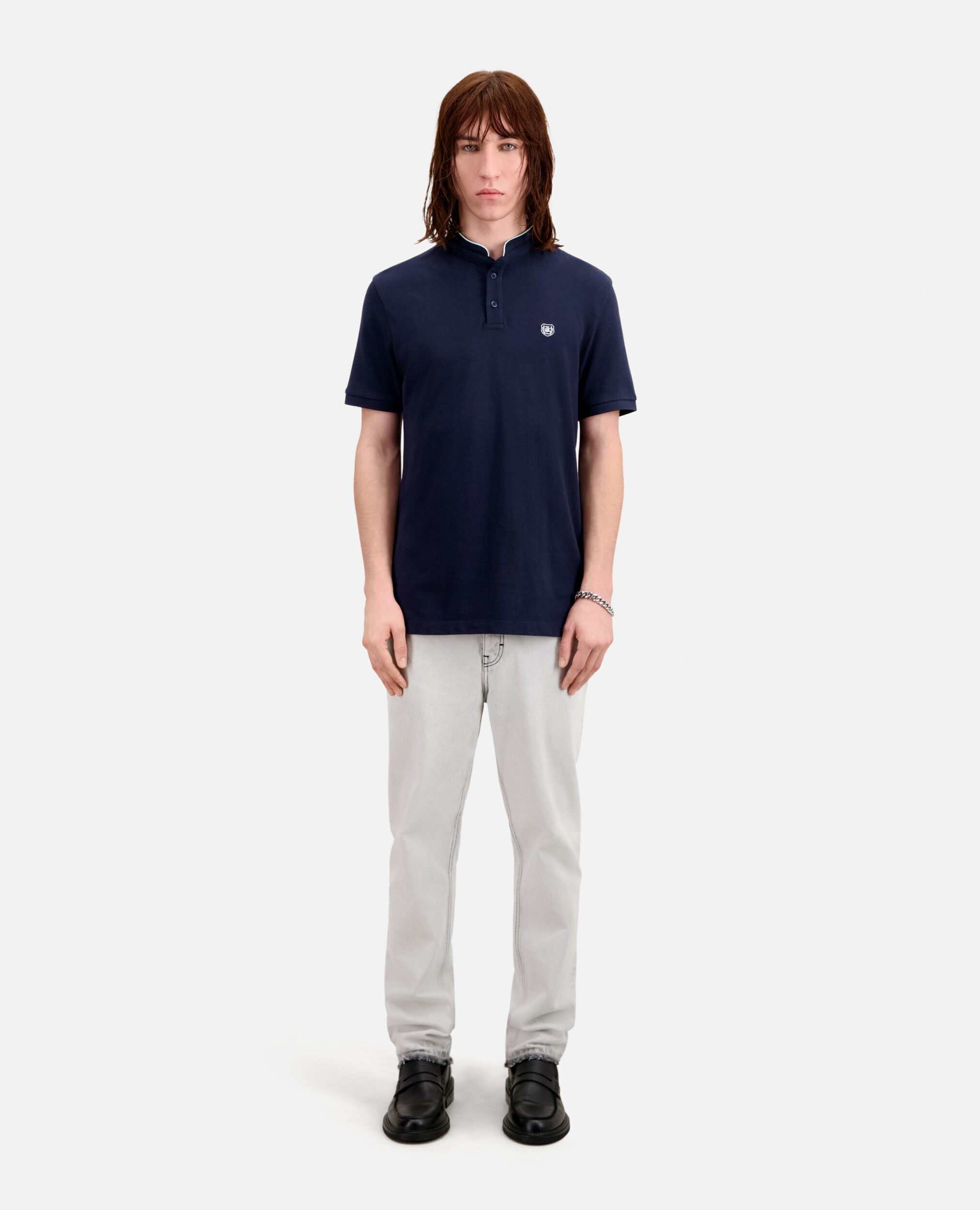 Navy blue cotton polo t-shirt, NAVY, hi-res image number null