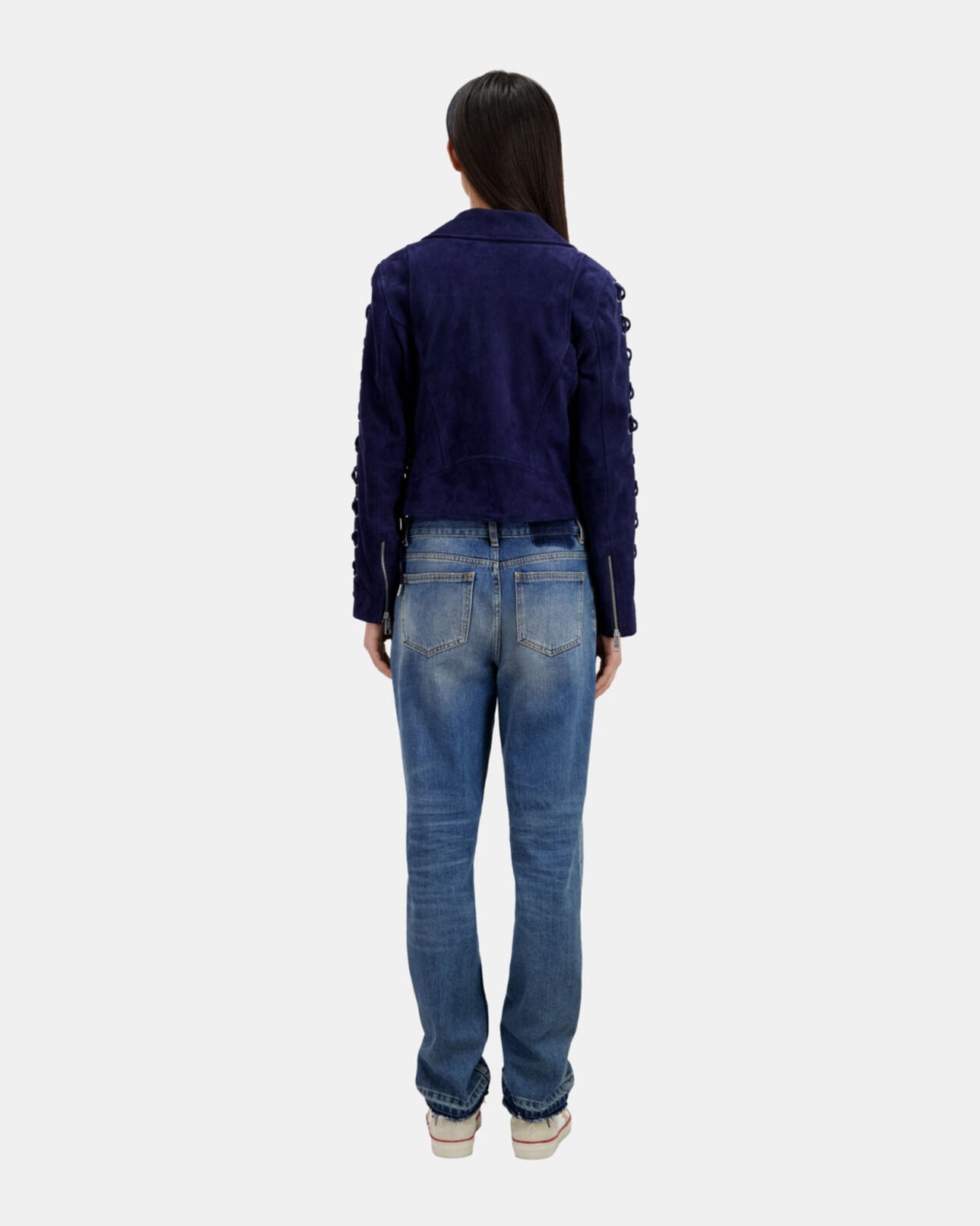 The Kooples WOMEN DARK BLUE navy blue suede leather biker jacket
