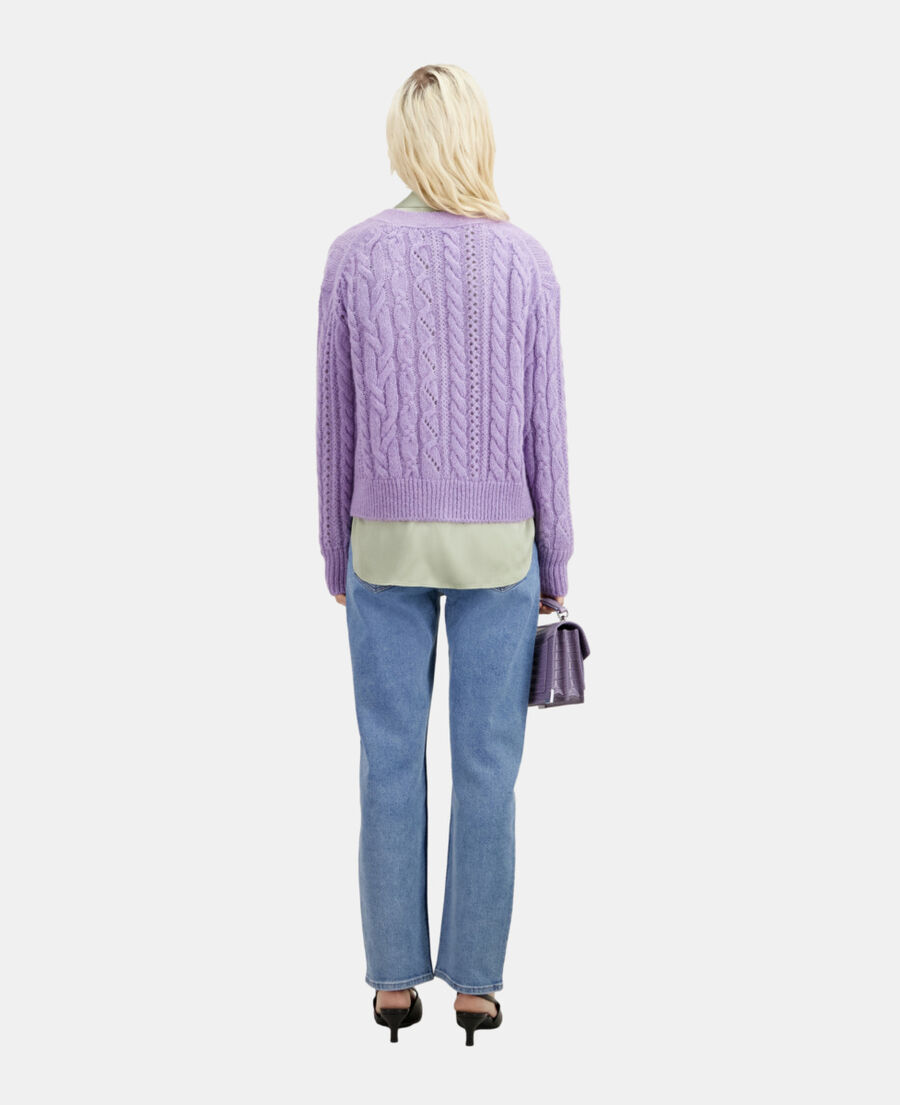 The Kooples WOMEN VIOLET mauve cable-knit wool-blend cardigan