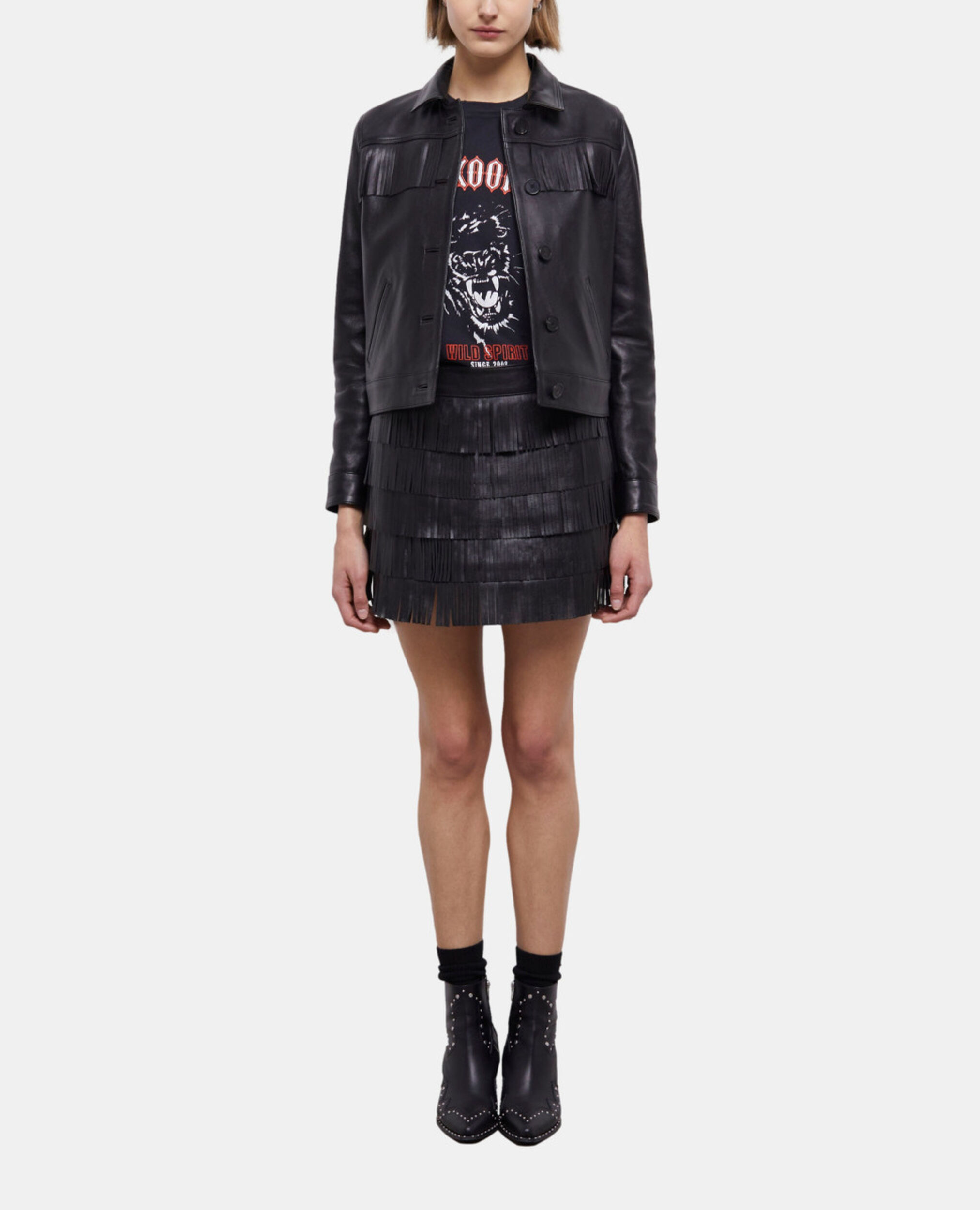 Blouson en cuir noir, BLACK, hi-res image number null