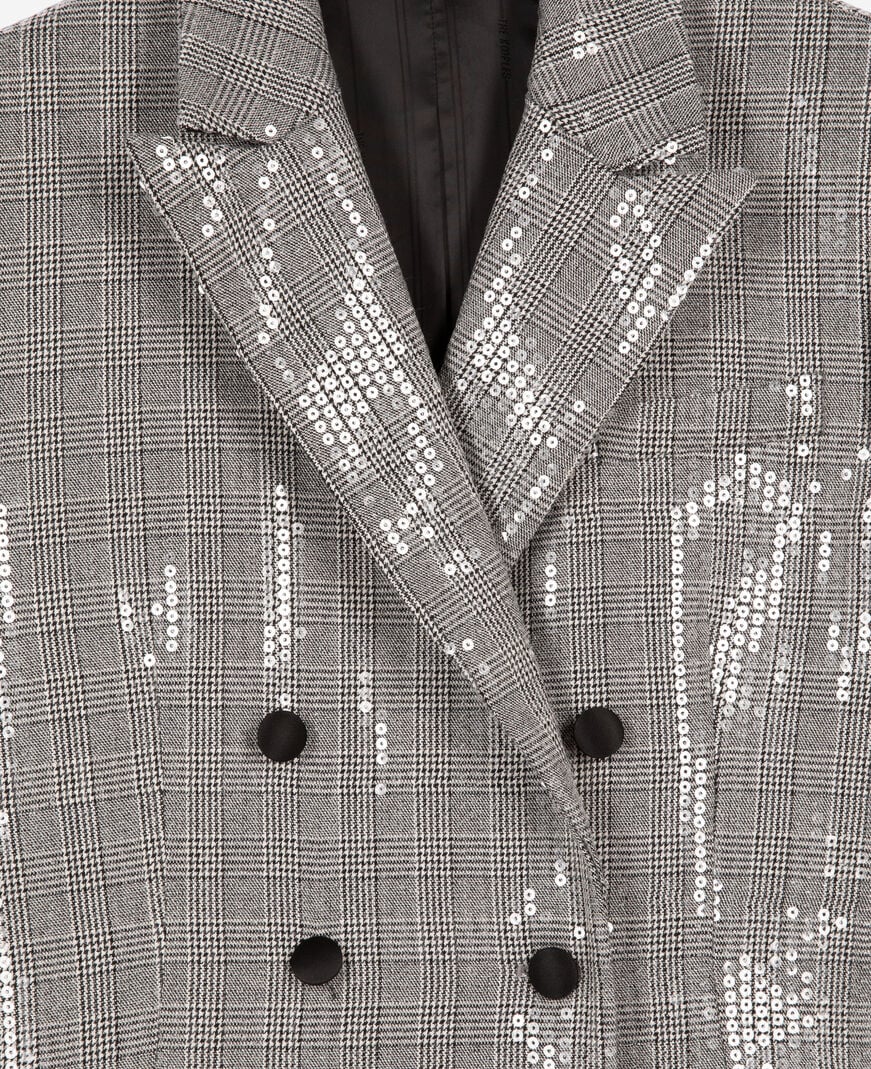 The Kooples WOMEN GREY prince of wales sequin jacket, grey