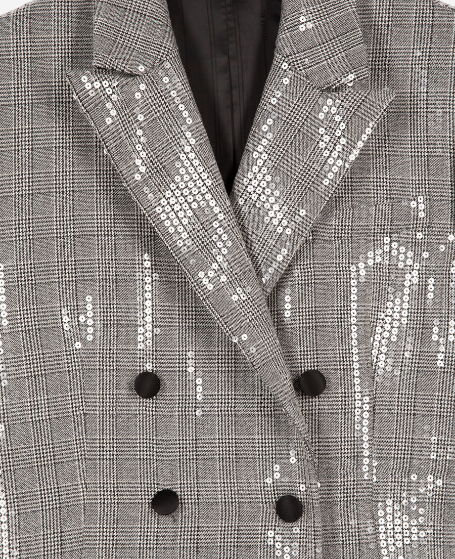 The Kooples FEMME GREY veste à sequins prince de galles grise