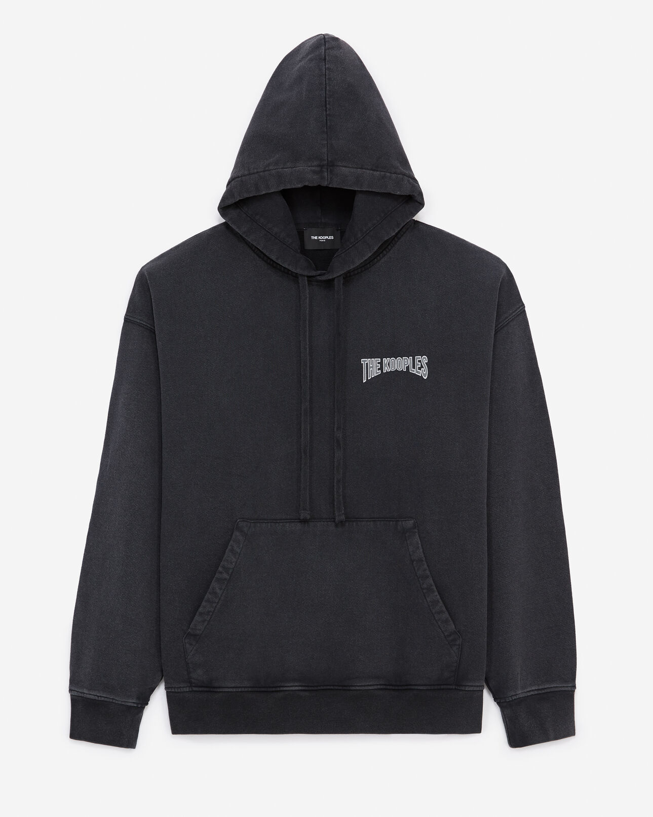 The Kooples MEN BLACK WASHED cotton black hoodie with printed logo