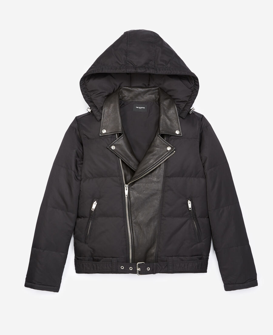 doudoune matelassée noire détail cuir